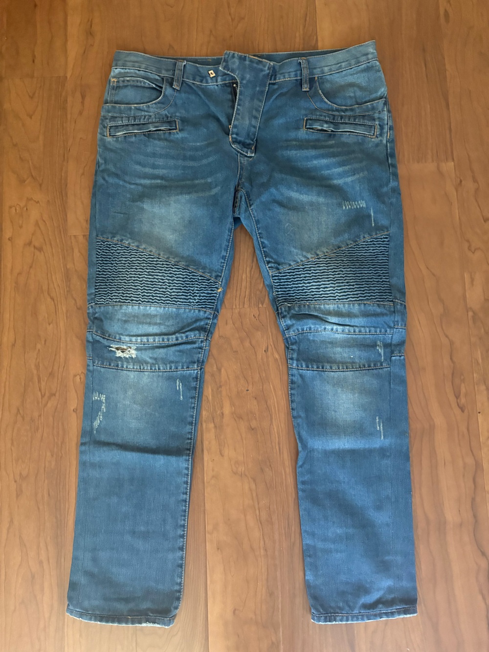 Balmain Slim Moto Jeans in Faded Blue